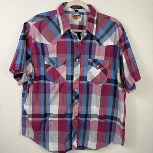 Authentic Western Youngbloods Mens XL Pearl Snap Shirt Plaid Short Sleeve Purple